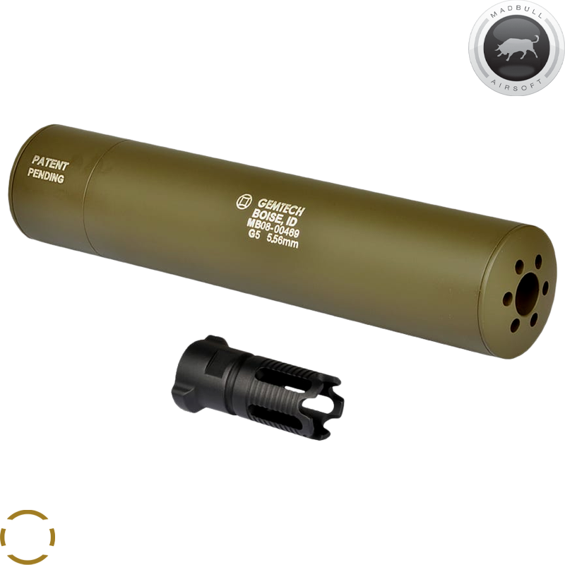 MADBULL - Silencieux Gemtech™ G5 pour Airsoft, CCW, Olive Drab
