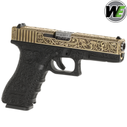 WE - Réplique G17 ETCHED, Floral Pattern, Blowback, Gold, Airsoft