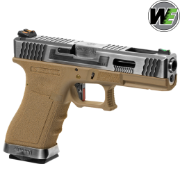 WE - Réplique G-FORCE G17, Gbb, Tan, Canon Chromé, Culasse Chromé, Airsoft