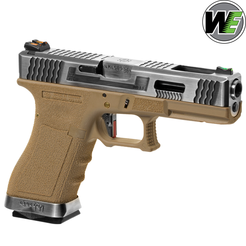 WE - Réplique G-FORCE G17, Gbb, Tan, Canon Chromé, Culasse Chromé, Airsoft