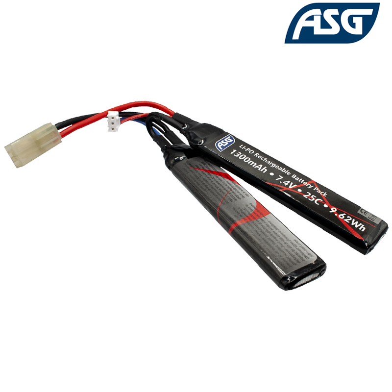 ASG - Batterie LiPo 7,4v 1300mAh 25C, 2 Sticks, Cranestock, Tamiya