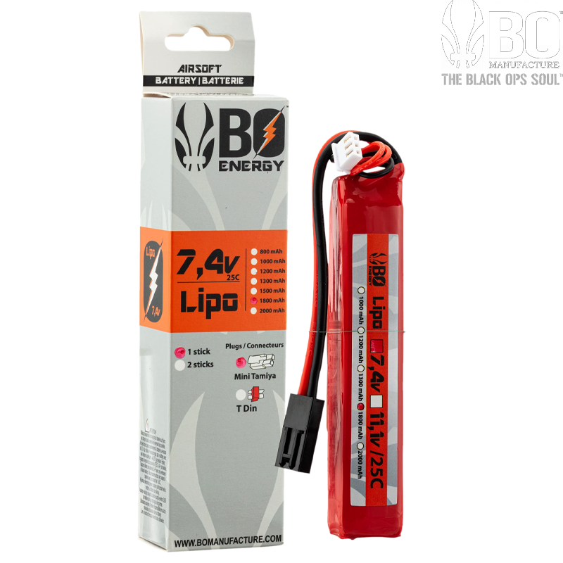 BO ENERGY - Batterie LiPo 7,4v 1800mAh 25C, 1 Stick, Tamiya