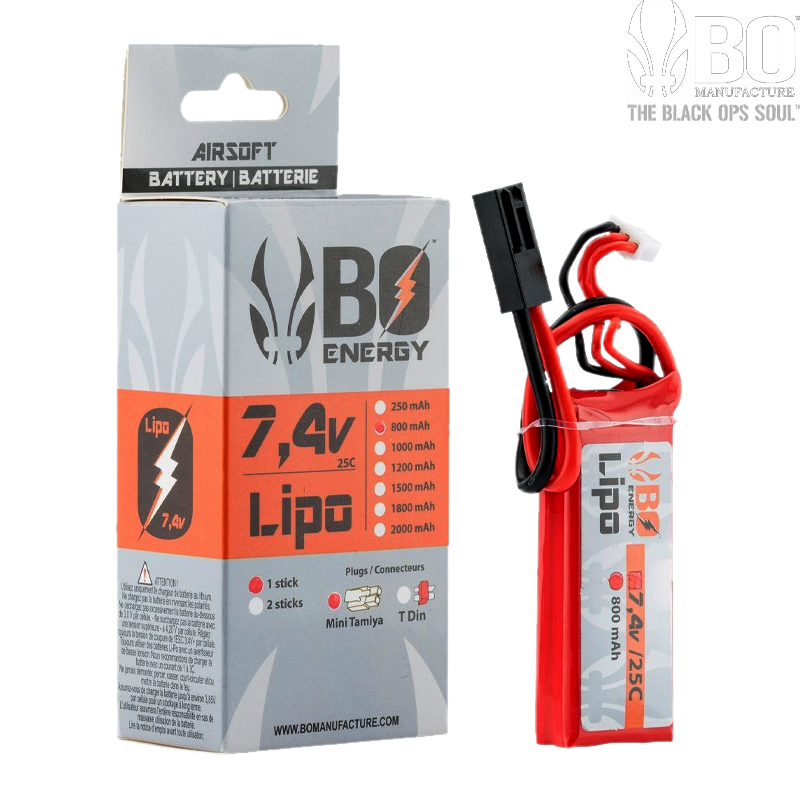 BO ENERGY - Batterie LiPo 7,4 v 800 mAh 25 C - 1 Stick, AN/PEQ