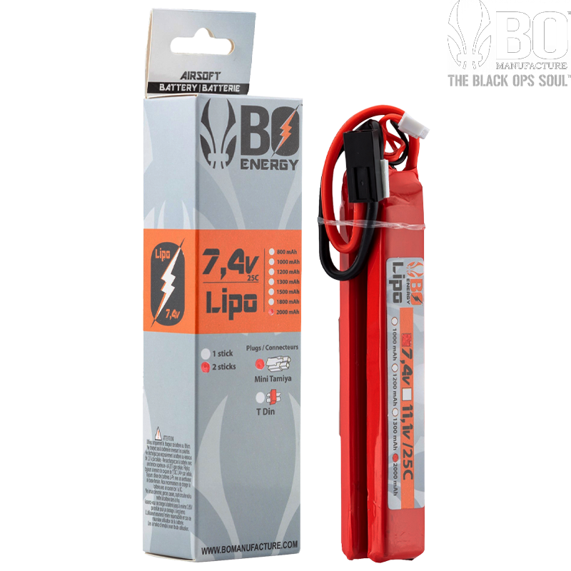 BO ENERGY - LiPo 7,4v 2000mAh 25 C, 2 Sticks, Tamiya