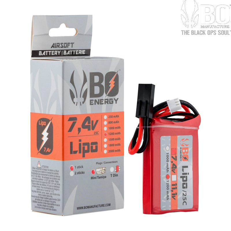 BO ENERGY - Batterie LiPo 7,4v 1200mAh, 25 C, 1 Stick, AN/PEQ