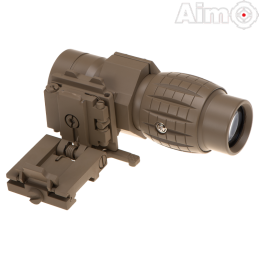 AIM-O - Magnifier FXD avec Zoom x4 FTS (Flip To Slide), Dark Earth