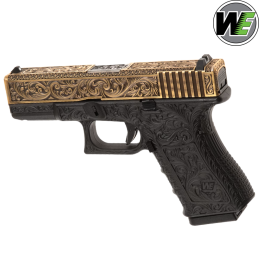 WE - Réplique G19 Etched, Floral Pattern, GBB, Green Gas, Ivory