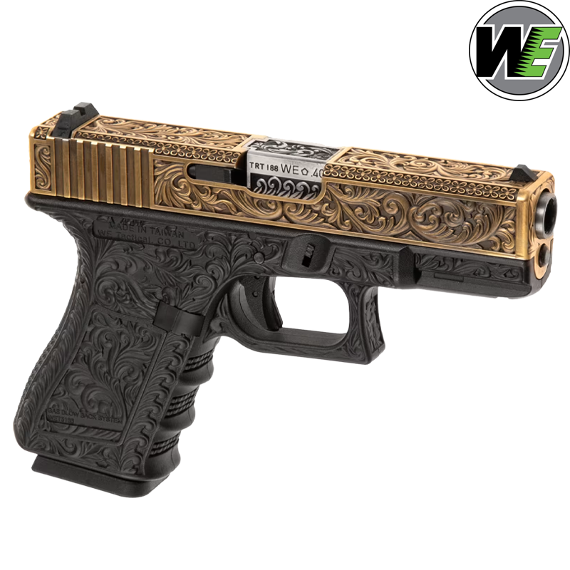 WE - Réplique G19 Etched, Floral Pattern, GBB, Green Gas, Ivory