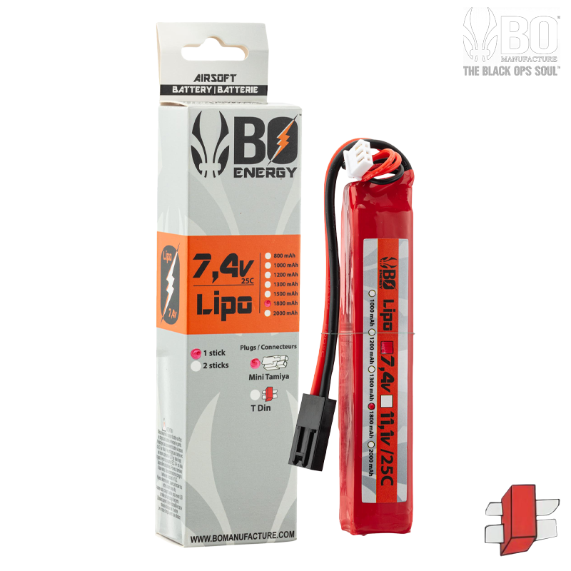 BO Energy - Batterie LiPo 7,4v 1800mAh 25C, 1 Stick, Dean