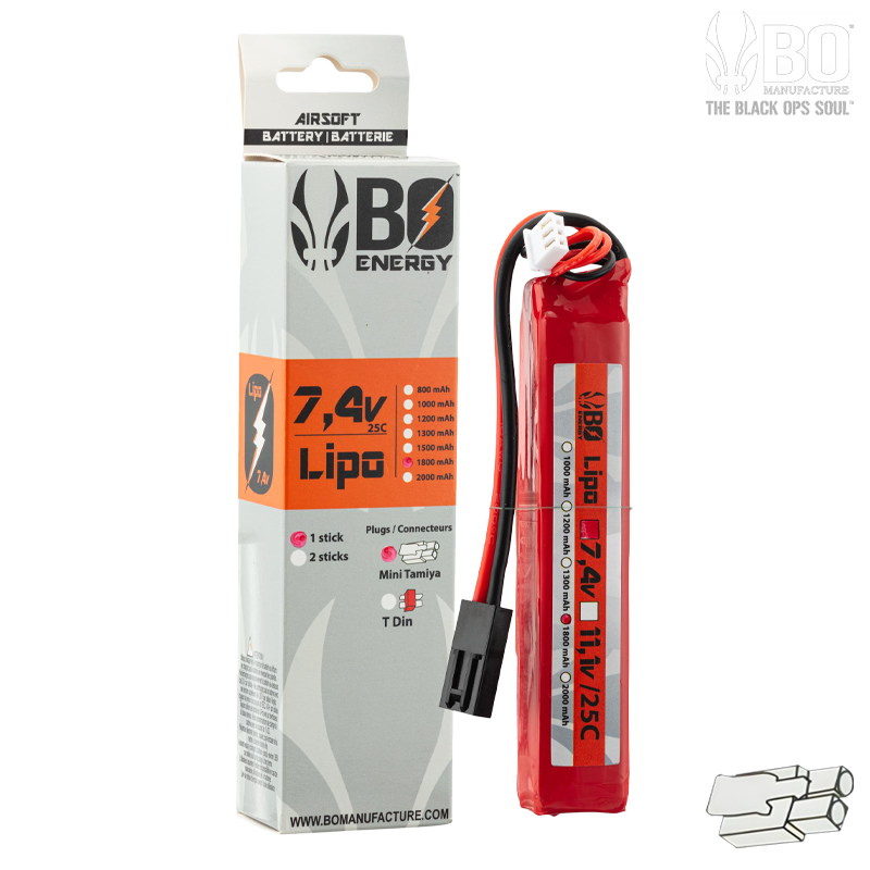 BO Energy - Batterie LiPo 7,4v 1800mAh 25C, 1 stick, tamiya