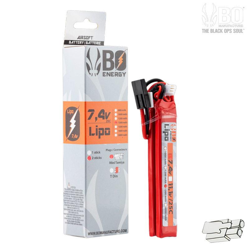 BO Energy - Batterie LiPo 7,4v 1300mah, 25C, 2 sticks, Cranestock, tamiya BO Energy - Batterie LiPo 7,4v 1300mah, 25C, 2 sticks, Cranestock, tamiya