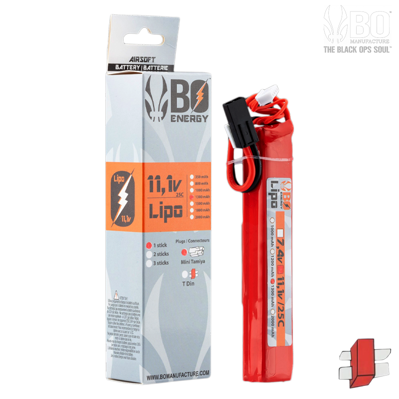 BO Energy - Batterie LiPo 11,1v 1300mAh, 25 C, 1 Stick, dean