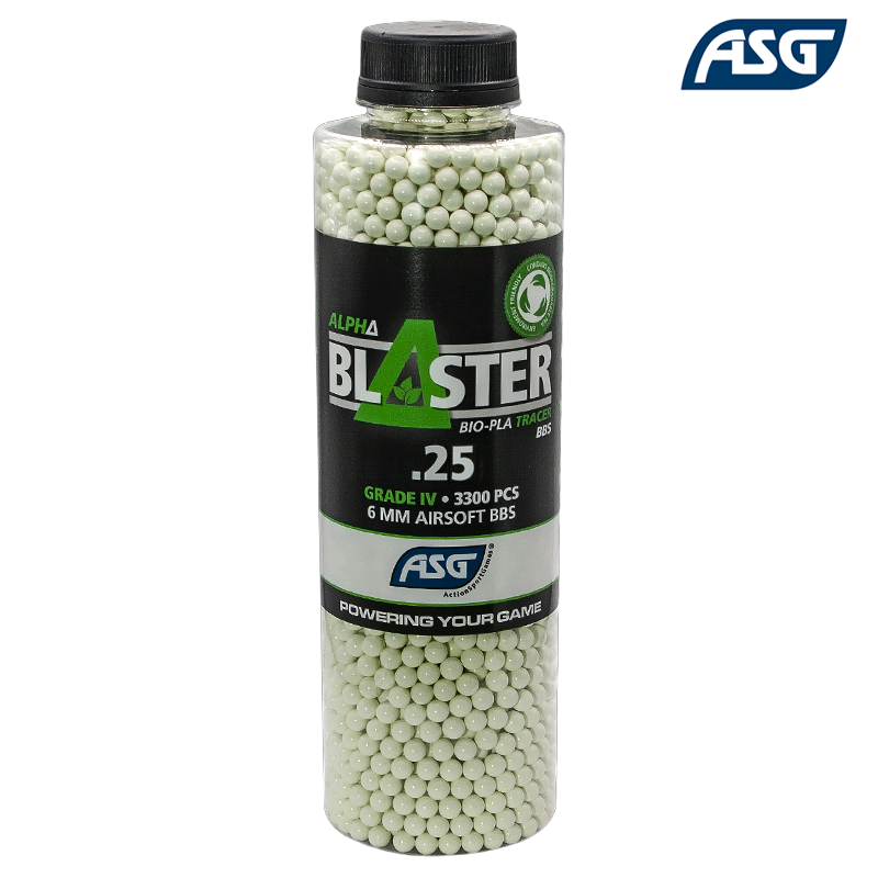 ASG - Bouteille de 3300 billes bio, traçantes vertes, 0,25gr, Alpha Blaster™ - 20187