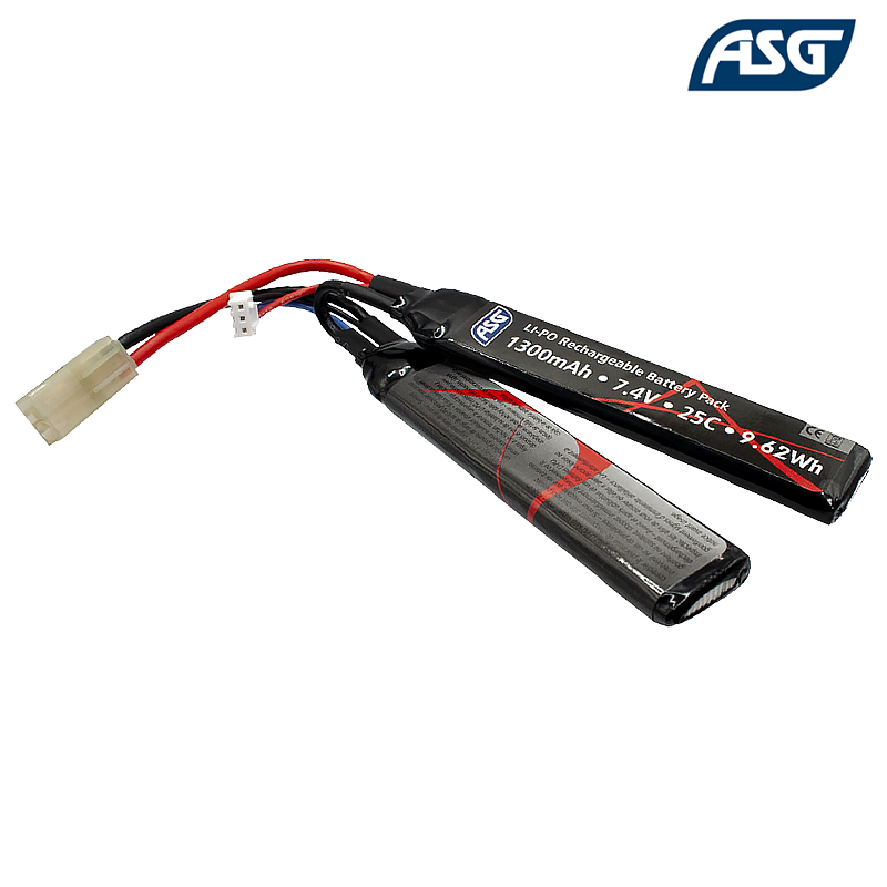 ASG - Batterie Li-Po 7,4v 1300mAh 25C, 2 sticks, cranestock, tamiya - 17206