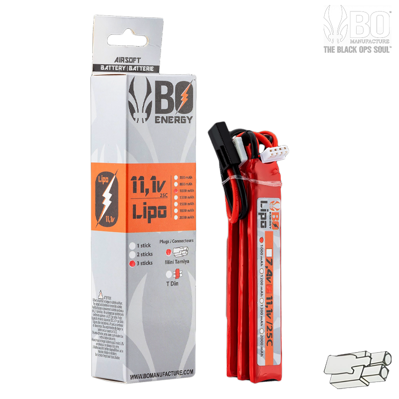 BO Energy - LiPo 11,1v 1000mAh, 25 C, 3 sticks, tamiya - A63015