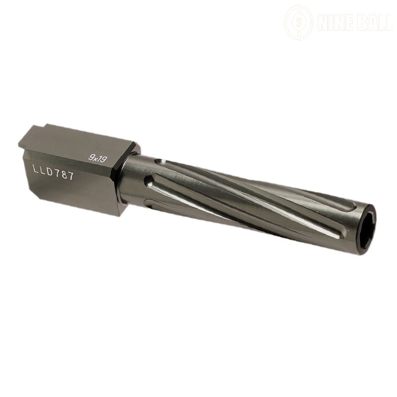 NINE BALL by LAYLAX - Outer Barrel "NON-RECOIL", FLUTED, Gun Métal, G19 Gen.3/4 TM