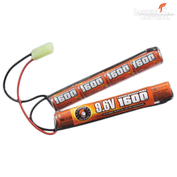 Lancer Tactical - Batterie NiMH 9,6v 1600mAh Type CQBR, double sticks pour AEG