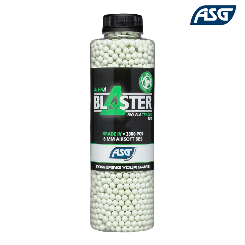 ASG - Bouteille de 3300 billes bio, traçantes vertes, 0,28gr, Alpha Blaster™ - 20183