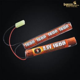 Lancer Tactical - Batterie NiMH 9,6v 1600mAh Type CQBR, double sticks pour AEG