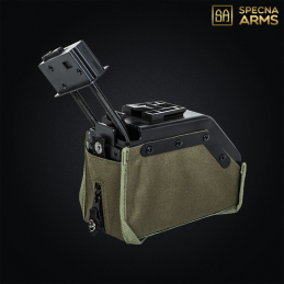 Specna Arms - Chargeur ammo box 1500 billes pour SA-249, M249, Olive Drab - SPE-05-046736