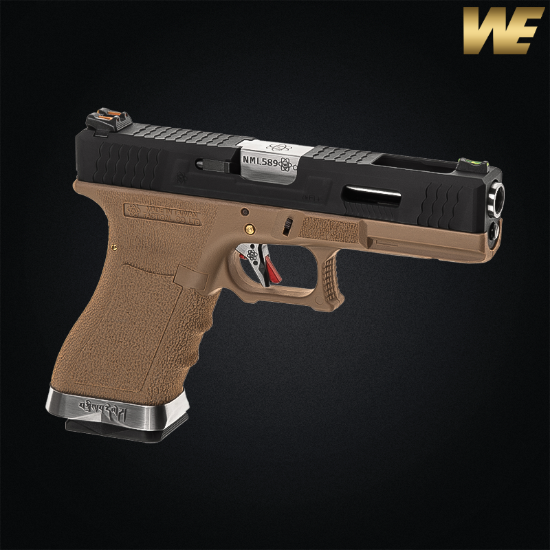 WE - Réplique G-FORCE 17, Blowback, Green Gas, Tan, Canon Chromé