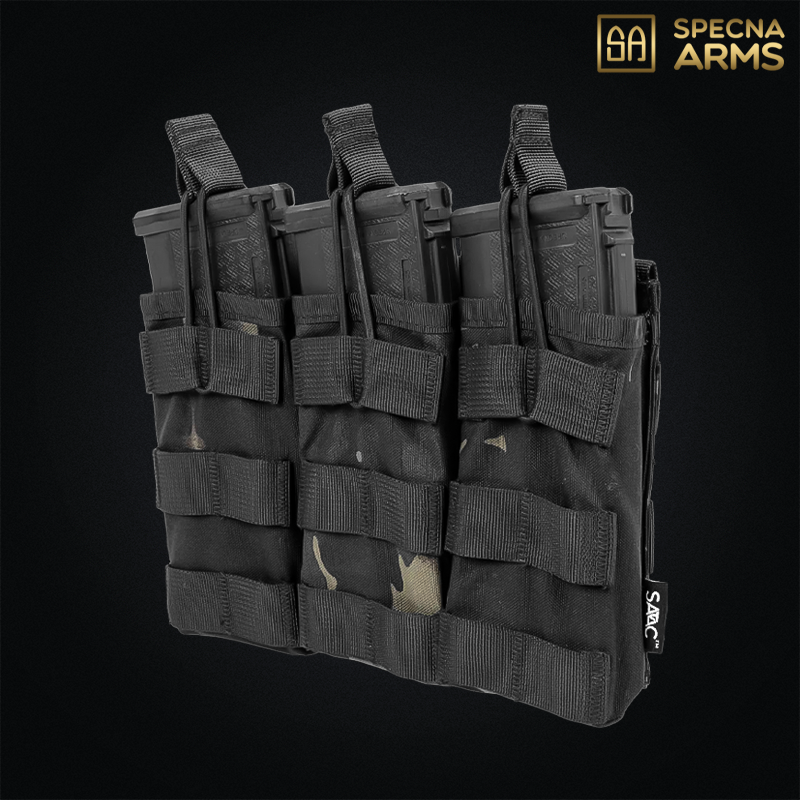 Specna Arms - Triple poche SATAC™ pour chargeur M4, AK, G36, MOLLE, multicam black - SPE-19-042438
