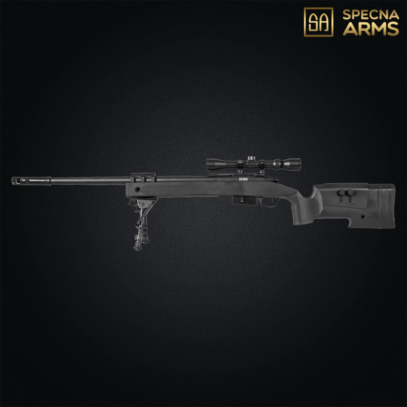 Replique fusil de sniper airsoft Specna Arms SA-S03 CORE noir avec lunette et bipied