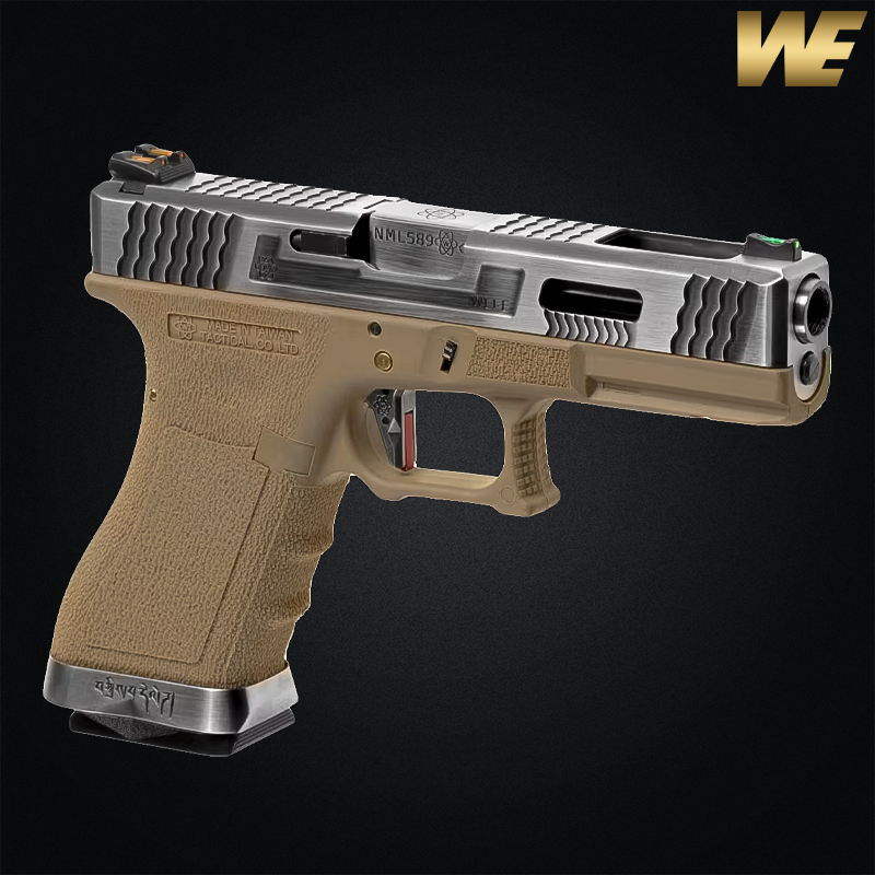 WE - Réplique G-FORCE G17, Gbb, Tan, Canon Chromé, Culasse Chromé, Airsoft